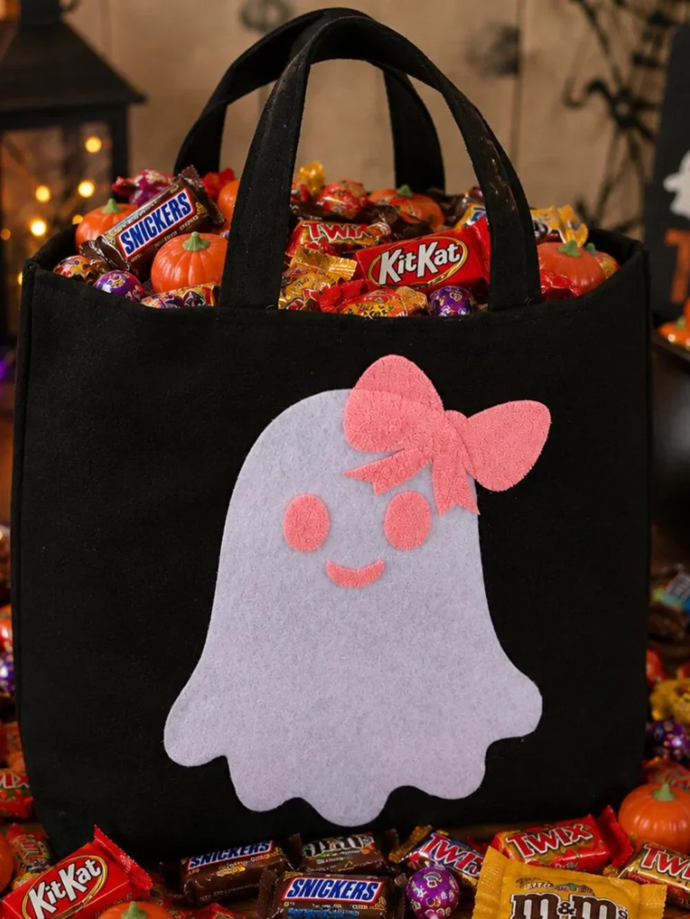 Cute Ghost Halloween Treat bag, Handmade Felt trick or treat Bag, kids Halloween